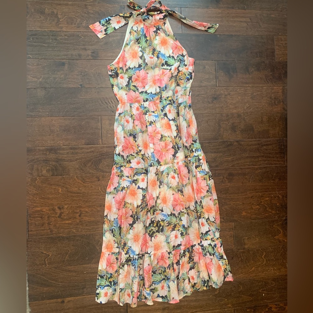 NWOT Hale House Floral Halter Maxi Dress in Coral Pink